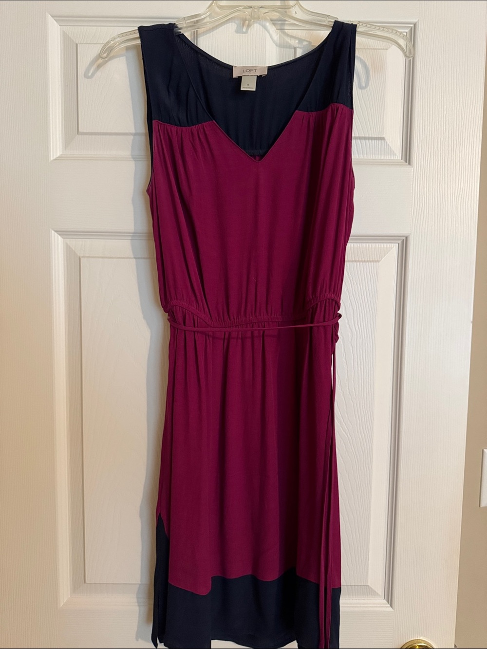 LOFT Magenta and Navy Sleeveless Midi Dress